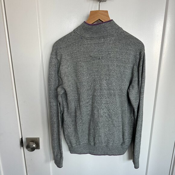 Robert Graham Men’s Quarter Zip Pull Over Size S Grey w/ Purple Trim - Picture 2 of 3